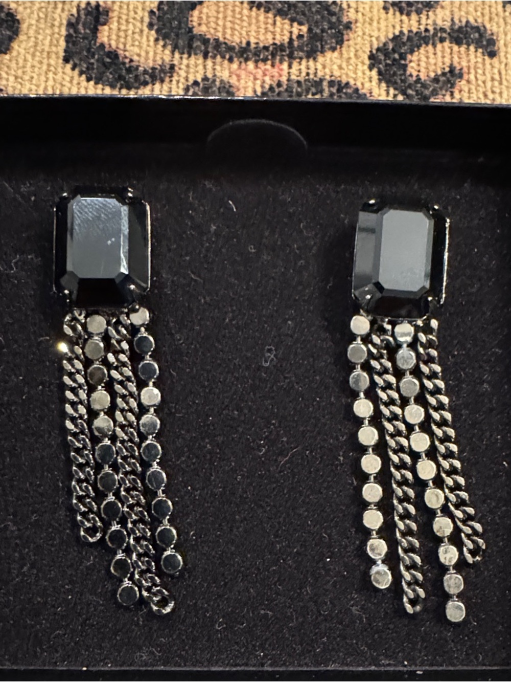 Joan Rivers Black Rectangle Tassel Drop Earrings - NWT